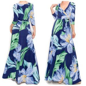 Janette Fashion Botanical Bloom Faux Wrap Maxi Dress